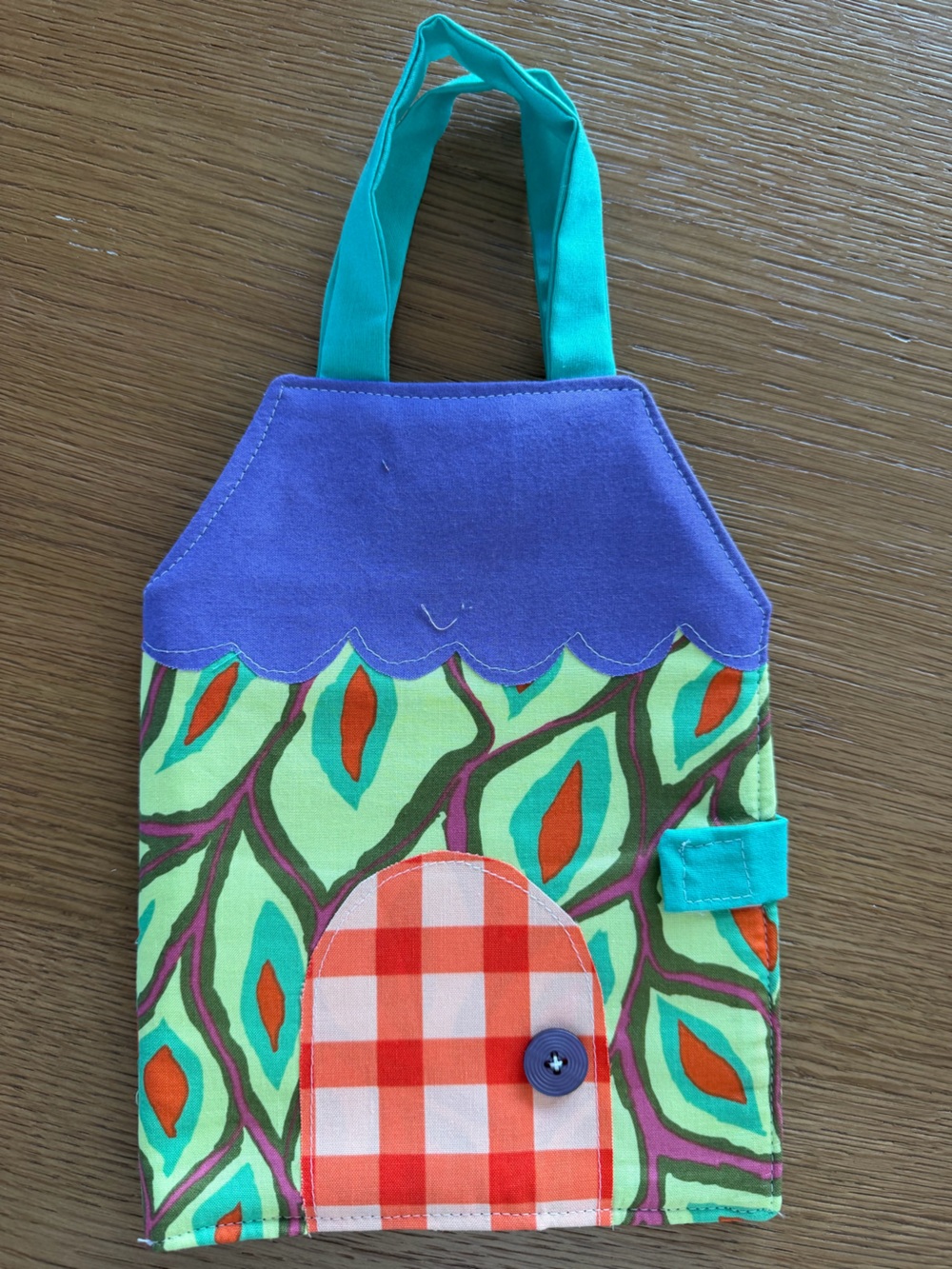 Kids Floral Pattern Tote Bag in Teal and Purple